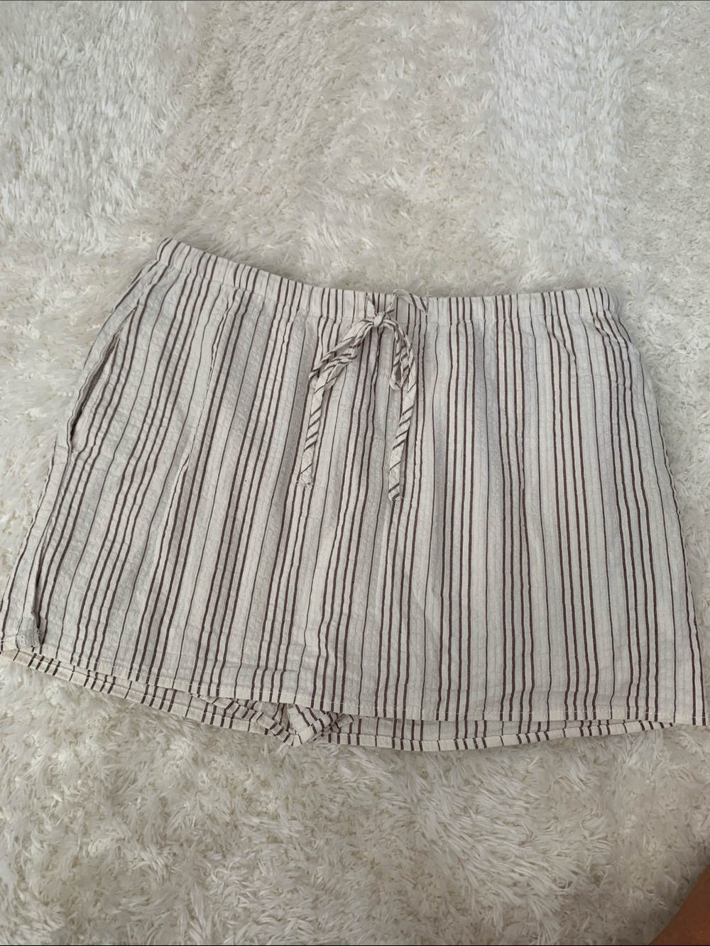 SHEIN Beige Mini Skort with Brown Vertical Stripes